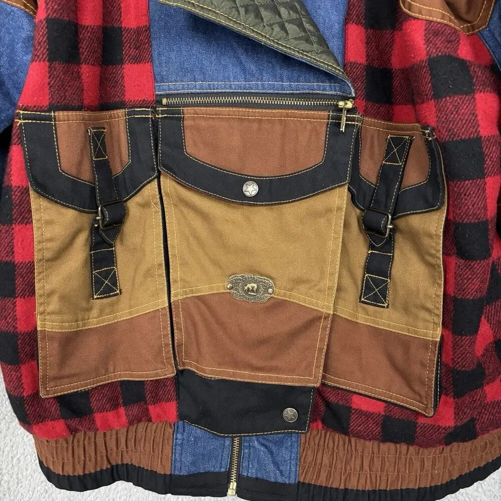 Vtg Gallery Patchwork Jacket Quilted Panel Mixed Media Grunge Jacket Unisex sz M